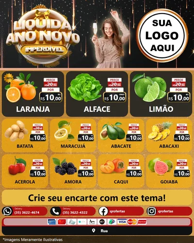 Modelo de Rede Social para Feed Instagram com o tema Liquida Ano Novo Imperdível para Hortifrúti