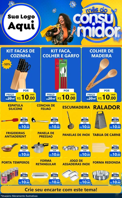 Modelo de Encarte para Encarte Grande com o tema Mês do Consumidor para Utilidades Domésticas