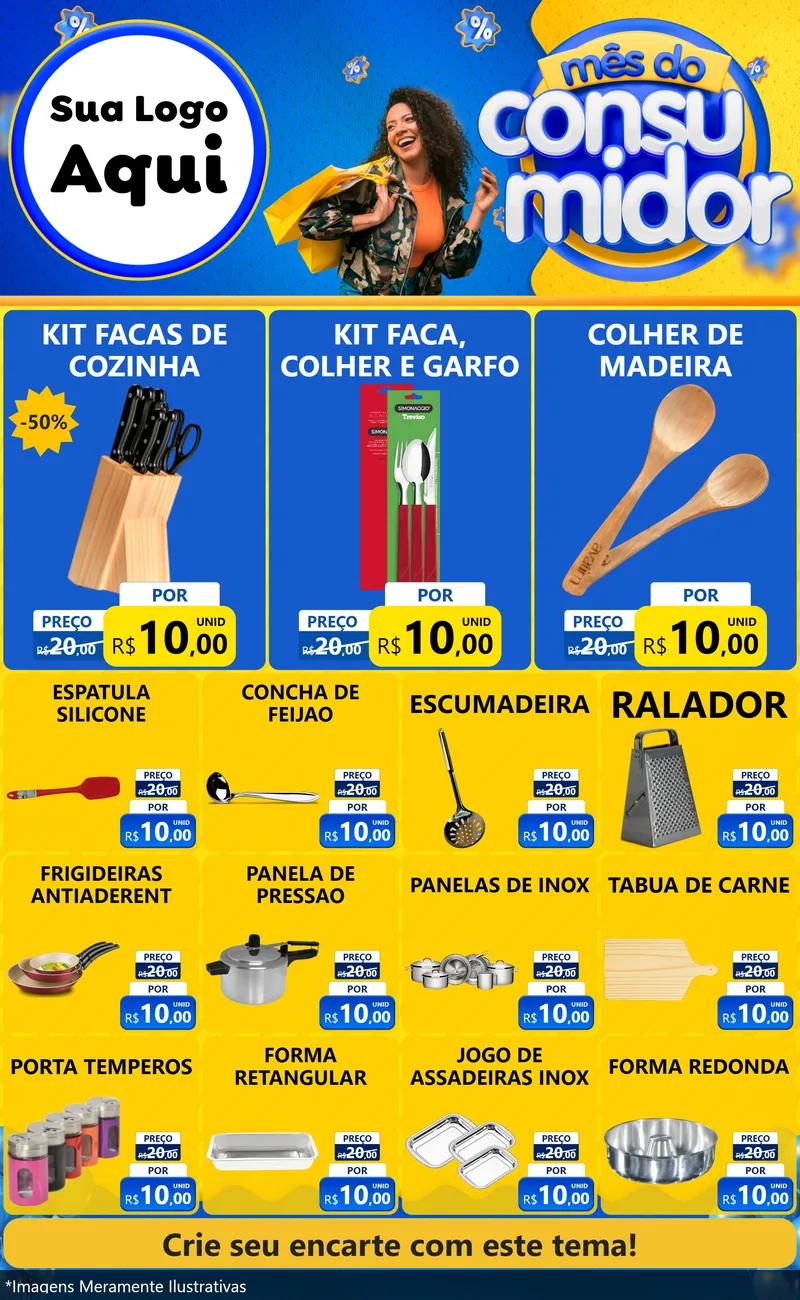 Modelo de Encarte para Encarte Grande com o tema Mês do Consumidor para Utilidades Domésticas