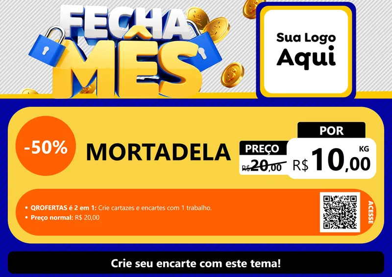 Modelo de Cartaz para Cartaz A4 Horizontal com o tema Fecha Mês para Frios e Laticínios