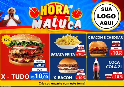 Modelo de Encarte para Encarte A4 Horizontal com o tema Hora Maluca para Hamburgueria