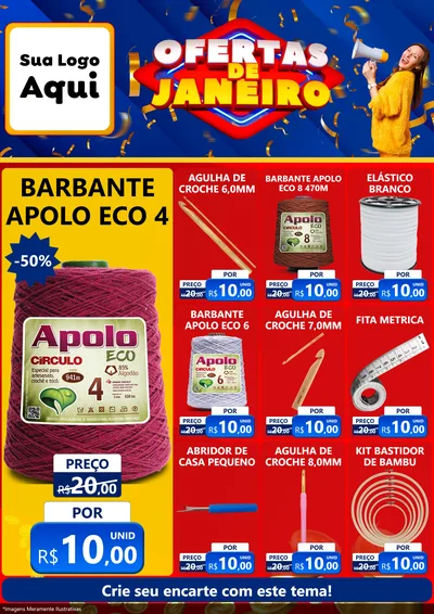 Modelo de Encarte para Encarte A4 Vertical com o tema Ofertas de Janeiro para Armarinho e Aviamentos