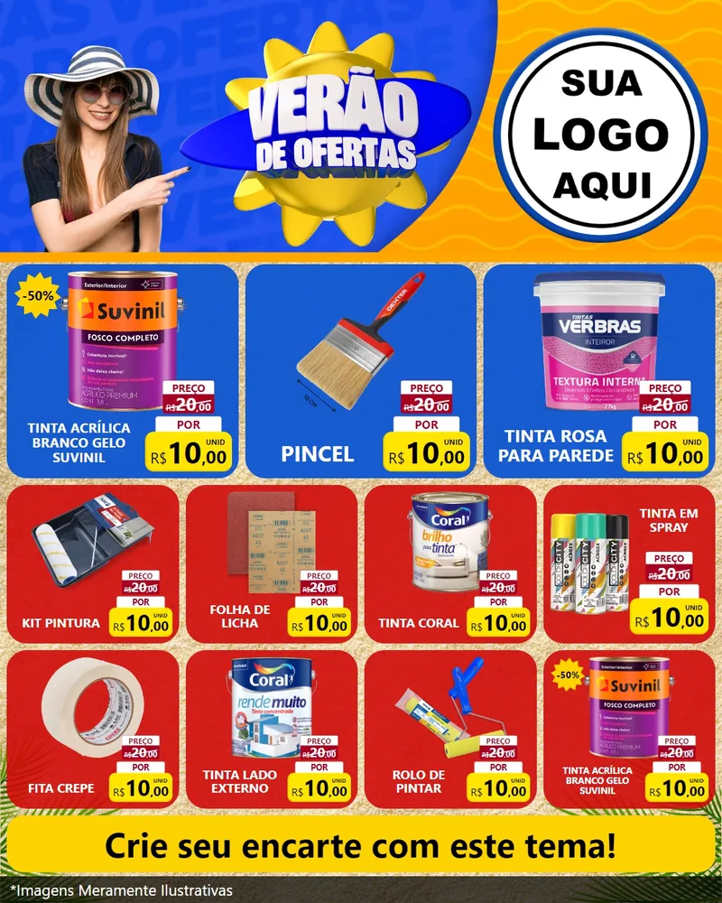Modelo de Rede Social para Feed Instagram com o tema Verão de Ofertas para Tintas e Ferramentas