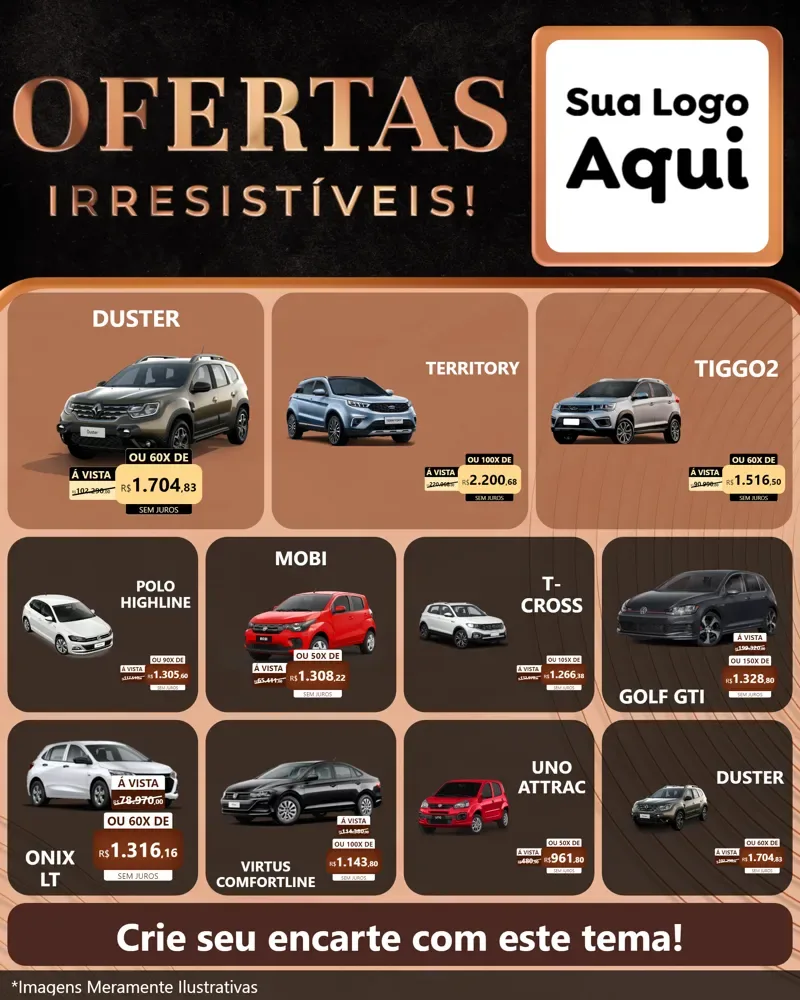 Modelo de Rede Social para Feed Instagram com o tema Ofertas Irresistíveis! para Concessionaria de Carros