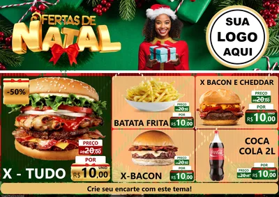 Modelo de Encarte para Encarte A4 Horizontal com o tema Ofertas de Natal para Hamburgueria