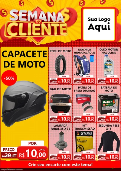 Modelo de Encarte para Encarte A4 Vertical com o tema Semana do Cliente para Moto peças
