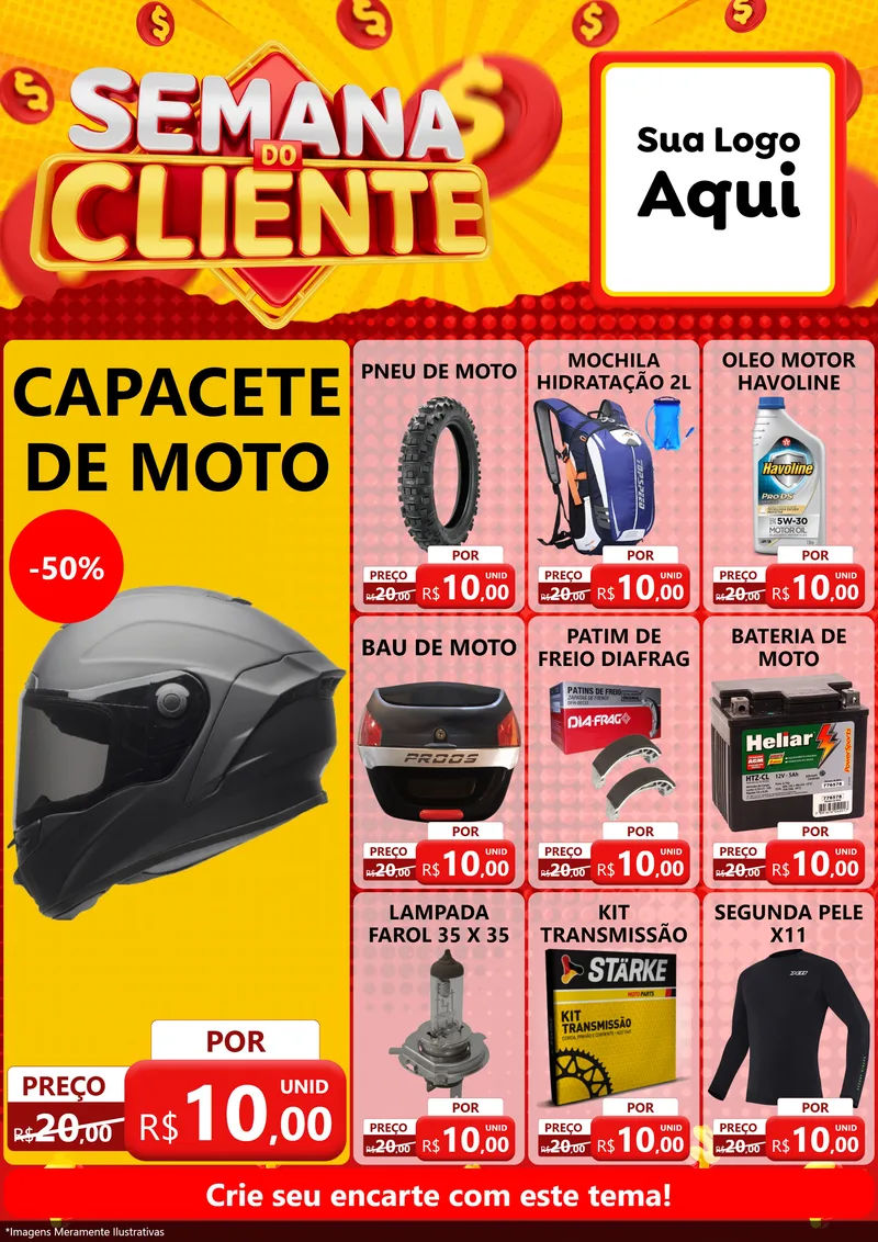 Modelo de Encarte para Encarte A4 Vertical com o tema Semana do Cliente para Moto peças