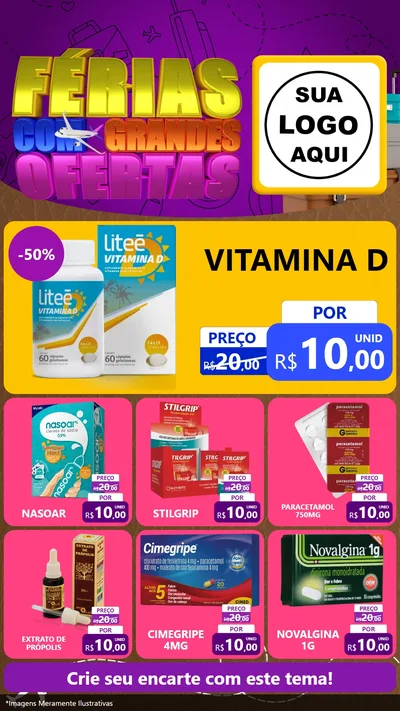 Modelo de Rede Social para Stories com o tema Férias com Grandes Ofertas para Farmácia