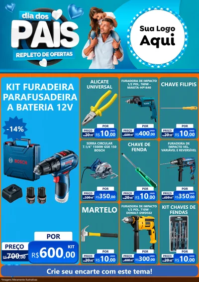 Modelo de Encarte para Encarte A4 Vertical com o tema Dia Dos Pais Repleto de Ofertas para Maquinas e Ferramentas