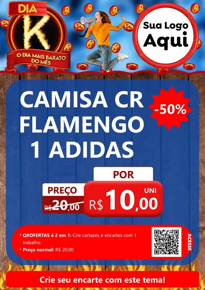 Modelo de Cartaz para Cartaz A4 Vertical com o tema Dia K - O Dia Mais Barato Do Mês para Roupas e acessórios