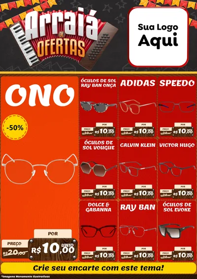Modelo de Encarte para Encarte A4 Vertical com o tema Arraiá de Ofertas - Junina para Óticas