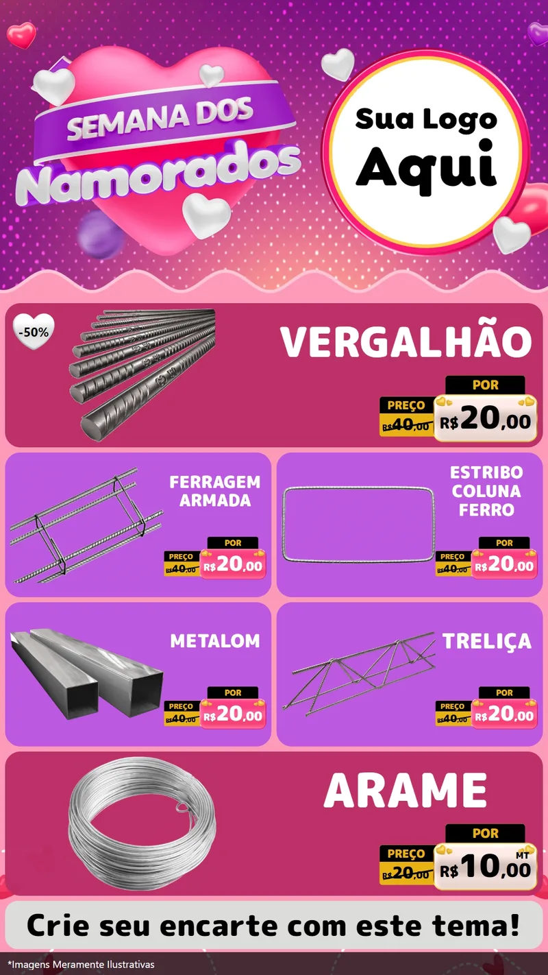 Modelo de TV para TV Vertical com o tema Semana dos Namorados para Ferragens