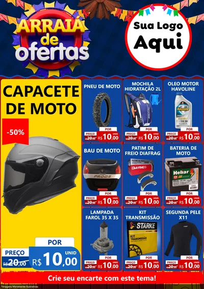 Modelo de Encarte para Encarte A4 Vertical com o tema Arraiá de Ofertas para Moto peças