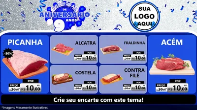 Modelo de TV para TV Horizontal com o tema Promoção de Aniversário - 9 Anos para Açougue