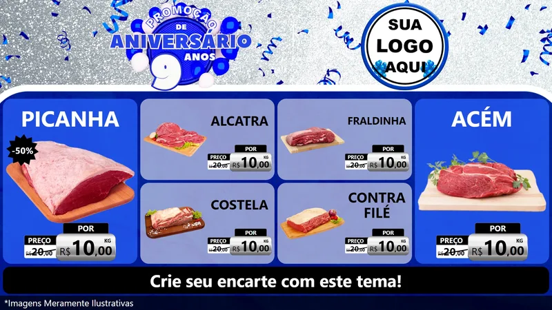 Modelo de TV para TV Horizontal com o tema Promoção de Aniversário - 9 Anos para Açougue