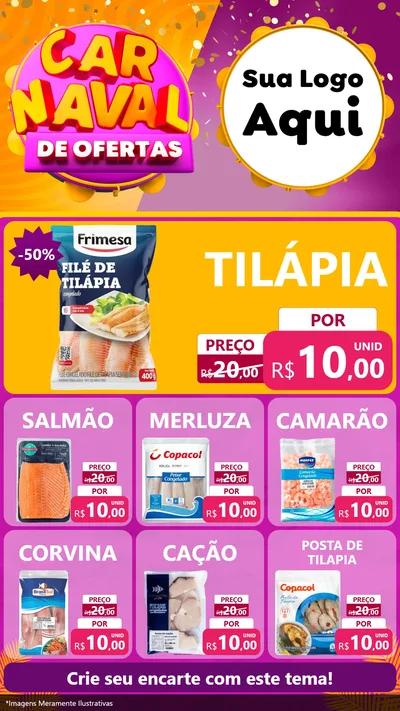 Modelo de Rede Social para Stories com o tema Carnaval de Ofertas para Peixaria