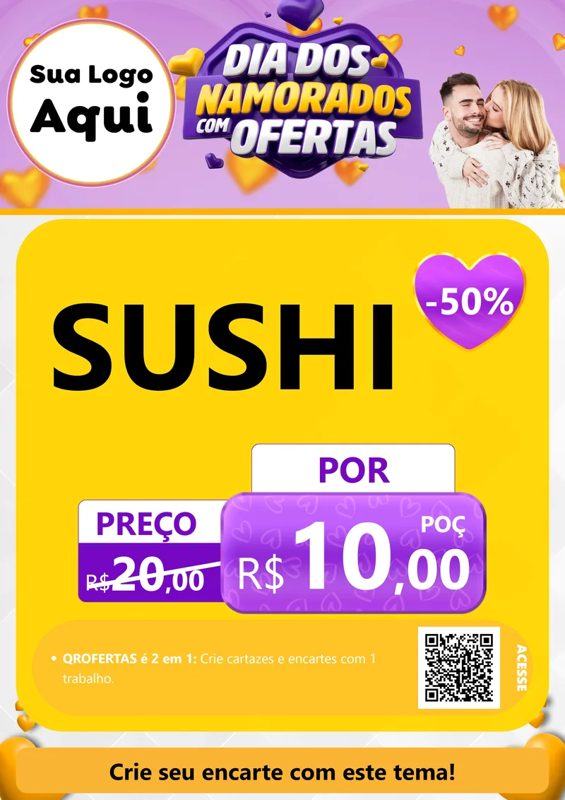 Modelo de Cartaz para Cartaz A4 Vertical com o tema Dia Dos Namorados Com Ofertas para Comida japonesa