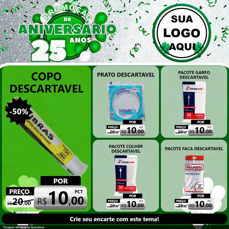 Modelo de Rede Social para Feed Facebook com o tema Promoção de Aniversário - 25 Anos para Embalagens