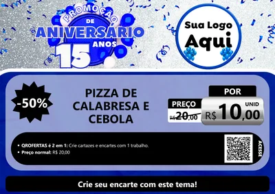Modelo de Cartaz para Cartaz A4 Horizontal com o tema Promoção de Aniversário - 15 Anos para Pizzaria