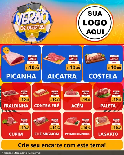 Modelo de Rede Social para Feed Instagram com o tema Verão de Ofertas para Açougue