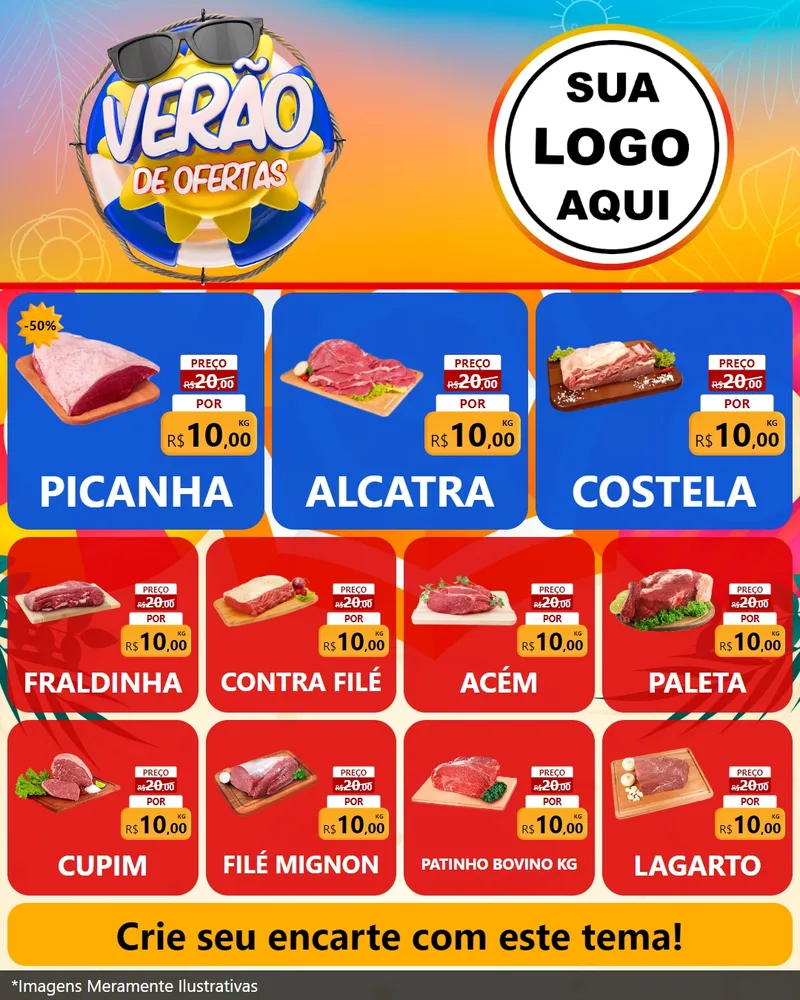 Modelo de Rede Social para Feed Instagram com o tema Verão de Ofertas para Açougue