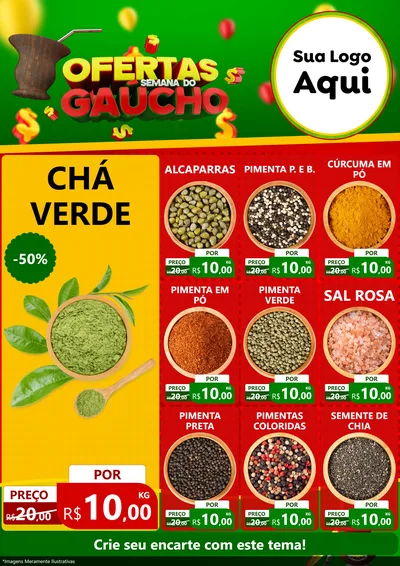 Modelo de Encarte para Encarte A4 Vertical com o tema Ofertas Semana Do Gaúcho para Produtos Naturais