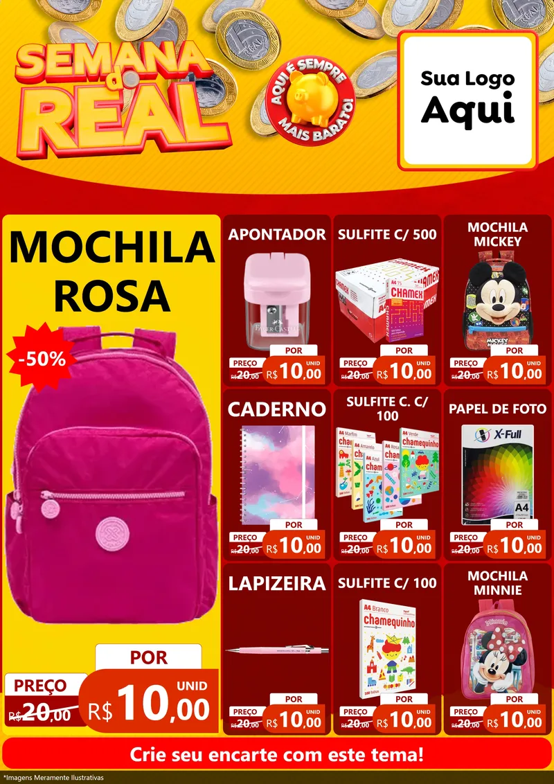 Modelo de Encarte para Encarte A4 Vertical com o tema Semana do Real para Papelaria