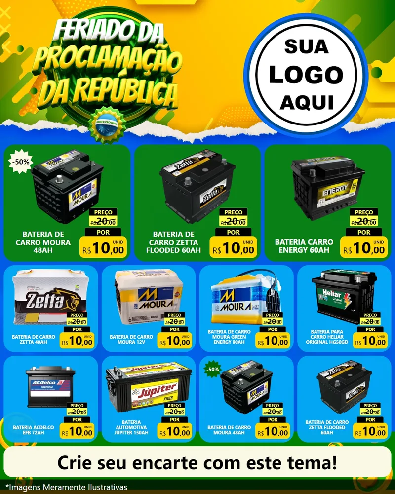 Modelo de Rede Social para Feed Instagram com o tema Feriado da Proclamação da República para Baterias Elétricas