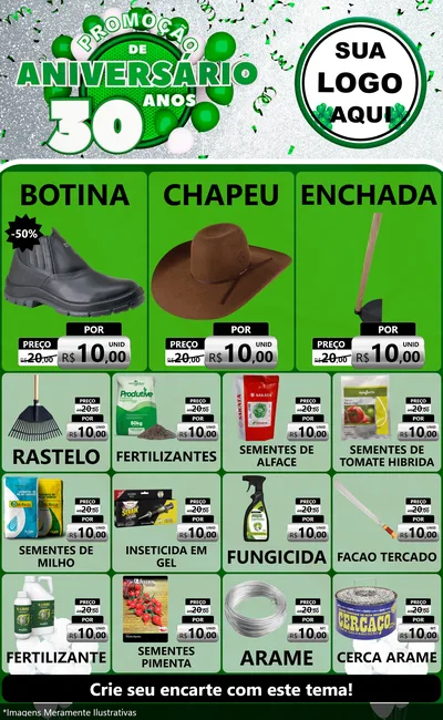 Modelo de Encarte para Encarte Grande com o tema Promoção de Aniversário - 30 Anos para Agropecuária