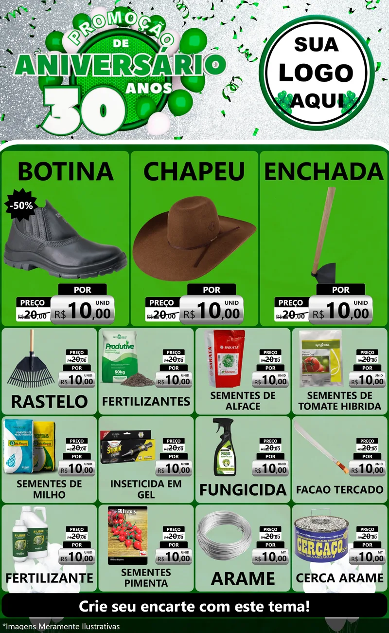 Modelo de Encarte para Encarte Grande com o tema Promoção de Aniversário - 30 Anos para Agropecuária