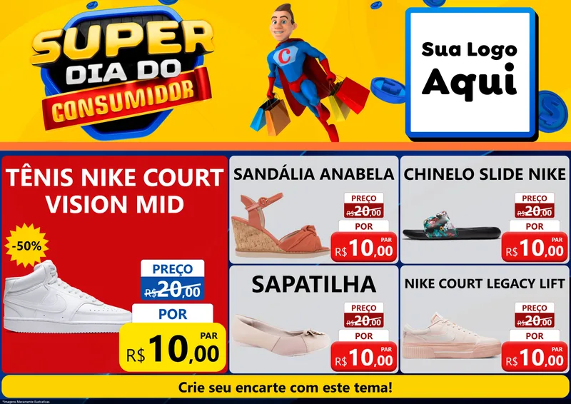 Modelo de Encarte para Encarte A4 Horizontal com o tema Super Dia do Consumidor para Calçados