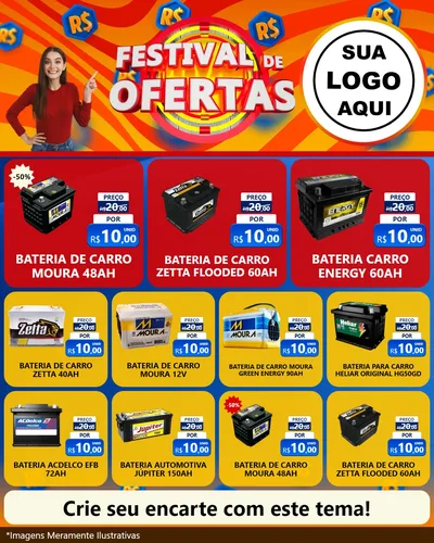 Modelo de Rede Social para Feed Instagram com o tema Festival de Ofertas para Baterias Elétricas