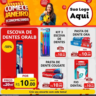 Modelo de Rede Social para Feed Facebook com o tema Comece Janeiro Economizando para Higiene Pessoal