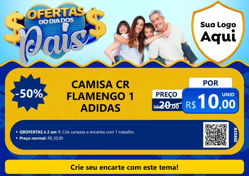 Modelo de Cartaz para Cartaz A4 Horizontal com o tema Ofertas do Dia dos Pais para Roupas e acessórios