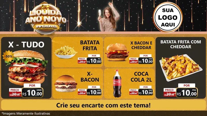 Modelo de TV para TV Horizontal com o tema Liquida Ano Novo Imperdível para Hamburgueria