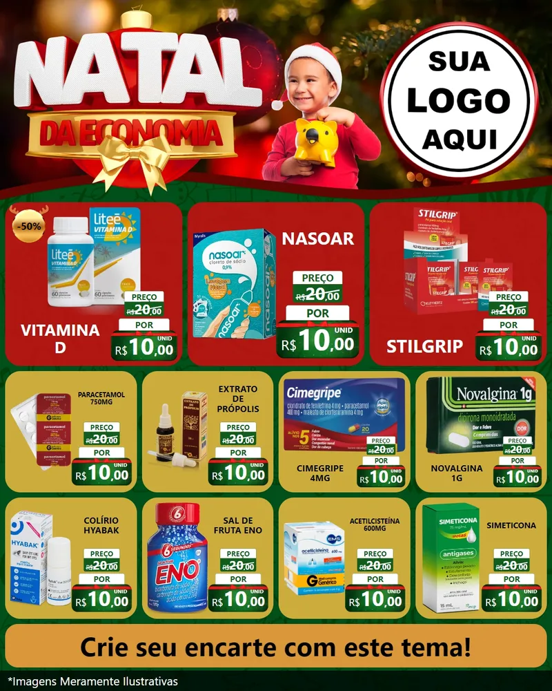 Modelo de Rede Social para Feed Instagram com o tema Natal da Economia para Farmácia