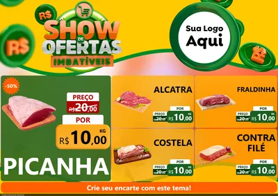 Modelo de Encarte para Encarte A4 Horizontal com o tema Show de Ofertas Imbatíveis para Açougue