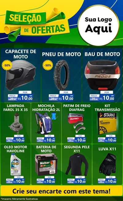 Modelo de Encarte para Encarte Grande com o tema Seleção de Ofertas - Copa para Moto peças