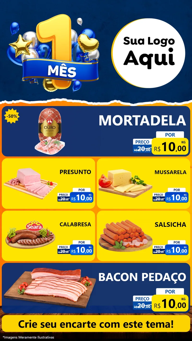 Modelo de TV para TV Vertical com o tema Um Mês de Aniversário para Frios e Laticínios