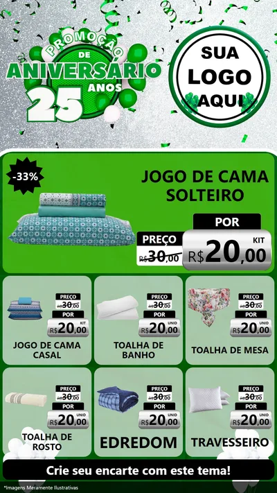 Modelo de Rede Social para Stories com o tema Promoção de Aniversário - 25 Anos para Cama, Mesa e Banho
