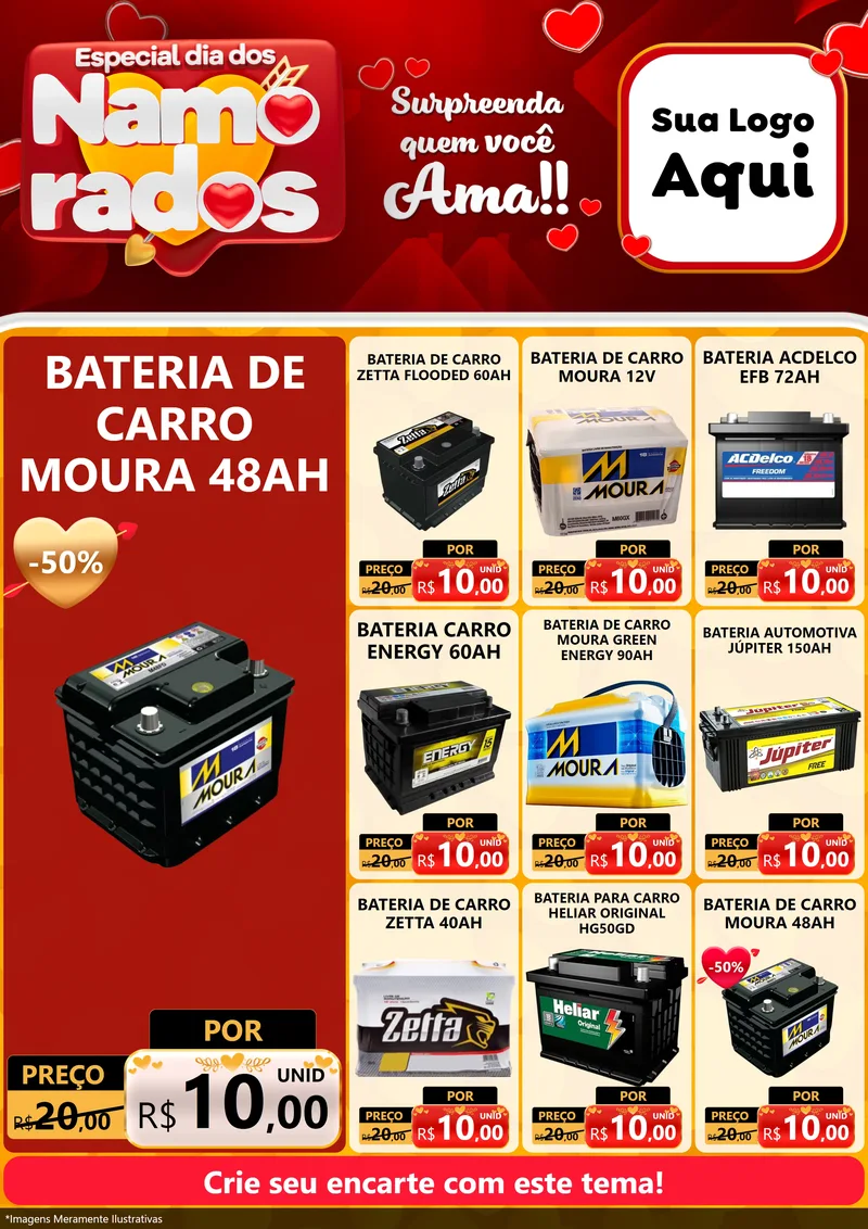 Modelo de Encarte para Encarte A4 Vertical com o tema Especial Dia dos Namorados para Baterias Elétricas