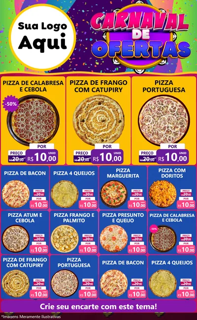 Modelo de Encarte para Encarte Grande com o tema Carnaval de Ofertas para Pizzaria