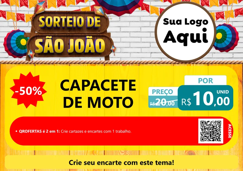 Modelo de Cartaz para Cartaz A4 Horizontal com o tema Sorteio de São João para Moto peças