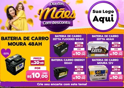Modelo de Encarte para Encarte A4 Horizontal com o tema Dia das Mães com Desconto para Baterias Elétricas