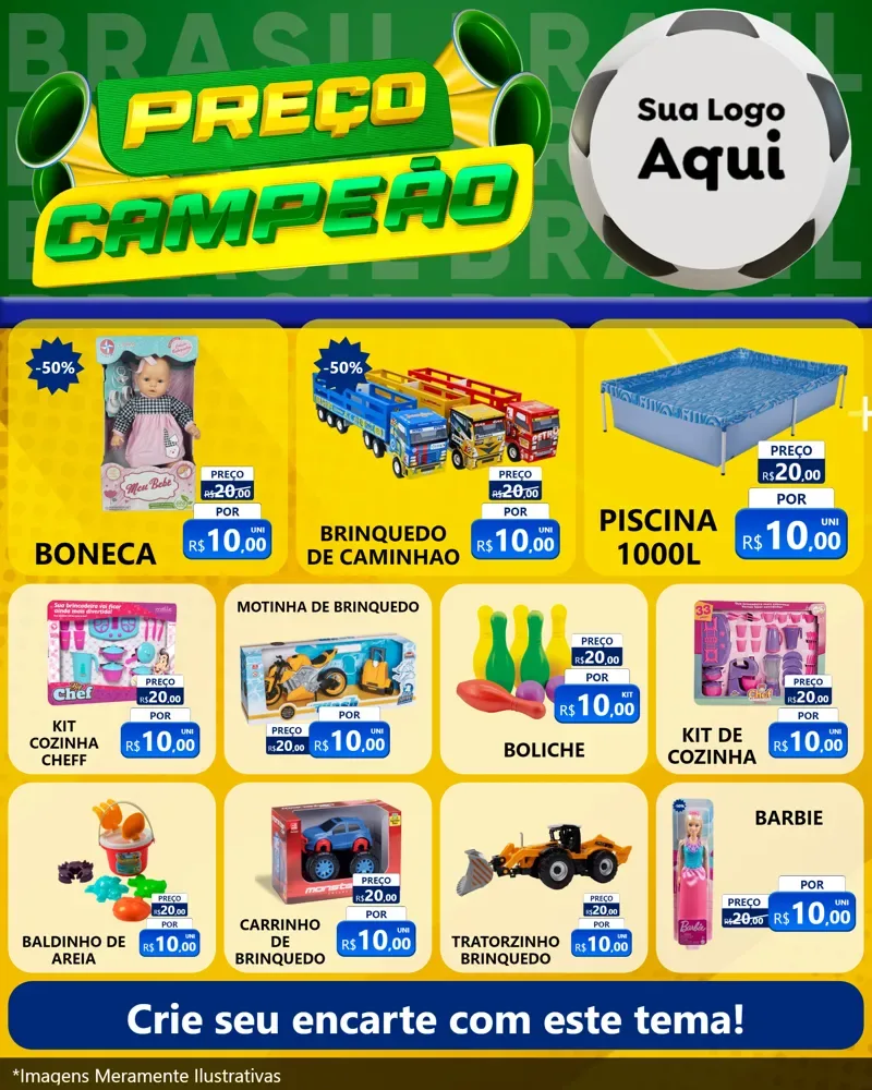 Modelo de Rede Social para Feed Instagram com o tema Preço Campeão - Copa para Brinquedos