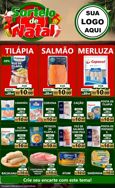 Modelo de Encarte para Encarte Grande com o tema Sorteio de Natal para Peixaria