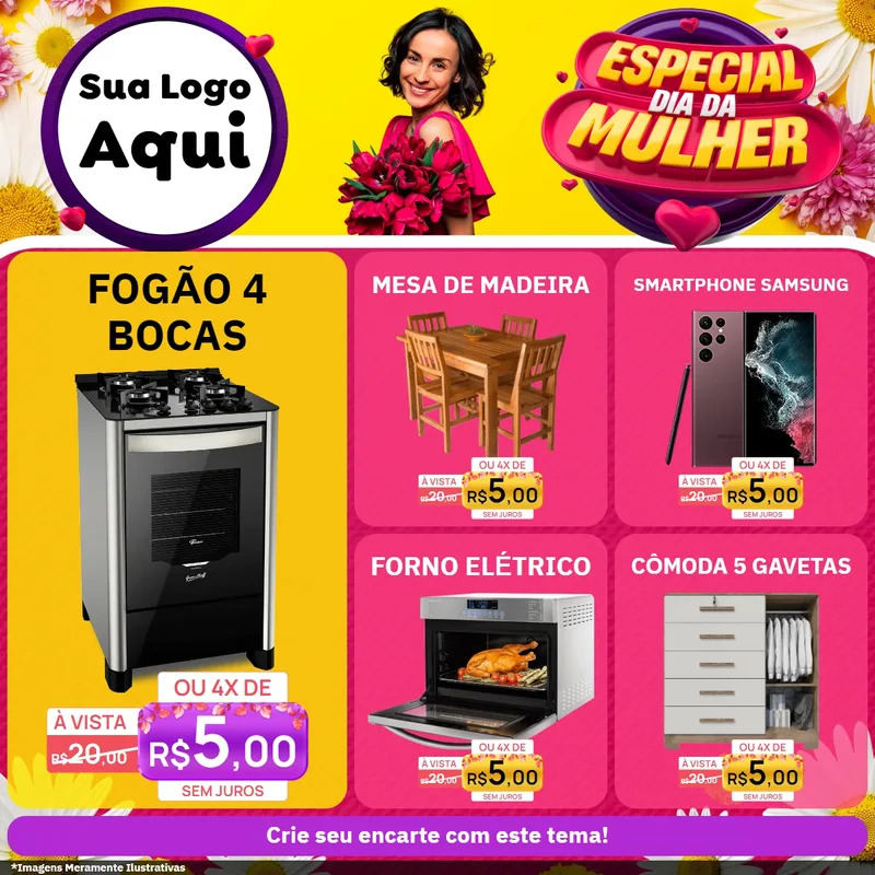 Modelo de Rede Social para Feed Facebook com o tema Especial Dia da Mulher para Móveis e Eletro