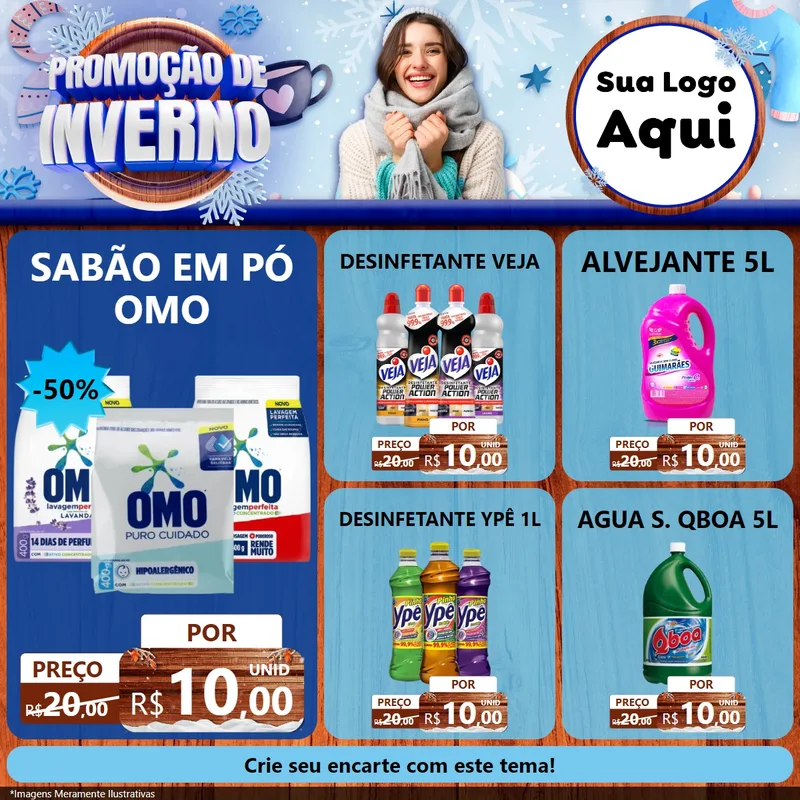 Modelo de Rede Social para Feed Facebook com o tema Promoção de Inverno para Produtos de Limpeza