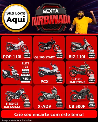 Modelo de Rede Social para Feed Instagram com o tema Sexta Turbinada para Concessionaria de Motos
