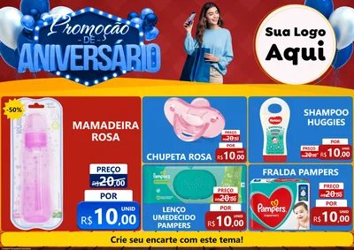 Modelo de Encarte para Encarte A4 Horizontal com o tema Promoção de Aniversário para Bebês